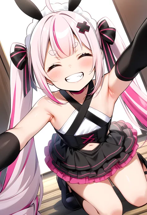 score_9_up,score_8_up,score_7_up,score_6_up,score_5_up,score_4_up, 1 girl,tomari mari, 1girl, virtual youtuber, rabbit ears, long hair, twintails, very long hair, pink hair, two-tone hair, multicolored hair, streaked hair, ahoge, thick eyebrows, short eyeb...