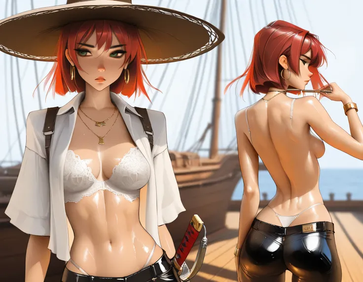 masterpiece, best quality, very aesthetic, movie quality, depth of field,soft saturation, focused subject, ,official style, shiny skin,, 1girl,, dark red hair, green eyes, ( ,), slender body, hourglass figure, tamaki doa, oily skin, realistic eyes, medium ...