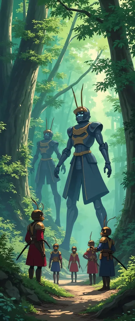 highdefinition images、The world of Ghibli、group with humanoid soldiers that Kiki met in the forest、Greeted by queen ants、ant soldiers surround