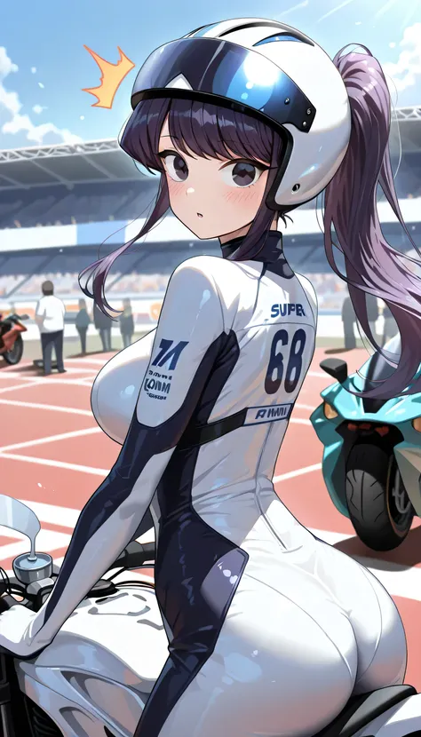 ((masterpiece)), ((best quality)), (ultra-detailed), ((extremely detailed)), (high resolution), 4k, (8k), best quality, (dynamic lighting), (super detailed, source_anime), sharp focus, more detail XL, Hyper-detailed, (1girl, solo:1.2), race track, daylight...