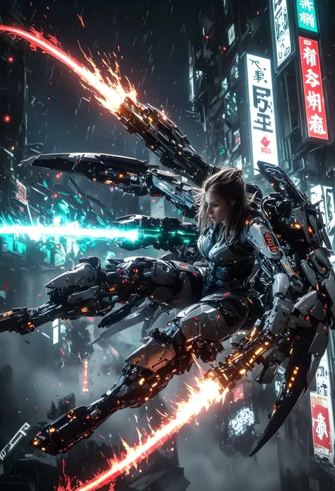 Photorealistic Live-action Real cinematic 8k footage. A battle-hardened female soldier in advanced powered exoskeleton armor, complete with wings and jet fighters, engages in an aerial duel with alien spacecraft floating around her at supersonic speeds abo...