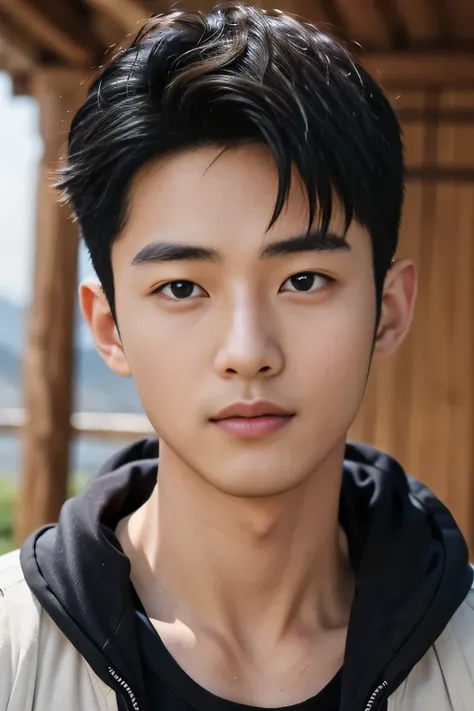  male、Japanese、handsome、 short hair、 facing the front、  mountaineer