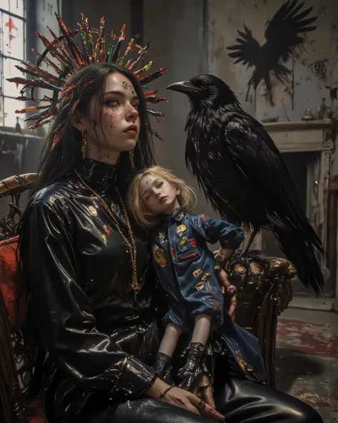 wicked, World of pain and drama and dark and dangerous！、((Dangerous World:1.2)) fashion photograph、portrait,an abandoned rag doll and old leather, photorealistic, Later ,SWAMP CAIMAN  ,mejor calidad ,  super fine ,mafia  ,siniestro, ,(a raven is your frien...