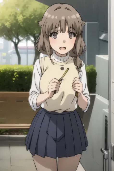 brown hair，Woman with wavy hair，can you draw a more delicate expression,the hands and feet of a cute smiling woman bathing in the forest、The expression of an attractive 20-year-old woman，Women with Adorable Smiles，shorthairs，big boobs，Full color CG,long da...