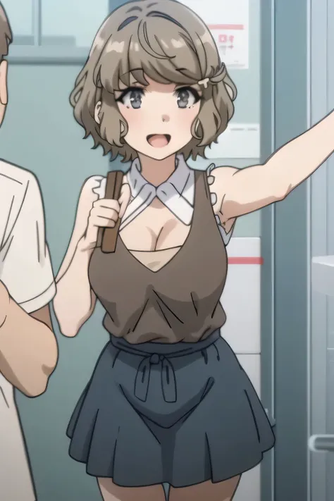 ファミリーレストランでアルバイトするwaitress costume with brown tipsを描けますか,waitress costume with brown tips,I am alone，big breasts，More Delicate   ,can you draw the expression of a cute smiling woman swimming in the woods、limbs、The expression of an attractive 20-year-old wo...