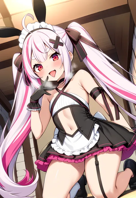 score_9_up,score_8_up,score_7_up,score_6_up,score_5_up,score_4_up,tomari mari, 1girl, virtual youtuber, rabbit ears, long hair, twintails, very long hair, pink hair, two-tone hair, multicolored hair, streaked hair, ahoge, thick eyebrows, short eyebrows, re...