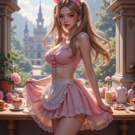 High image quality NUTRA FINECG Unity 8k壁紙、Highest Quality、High image quality NUTRA FINE、masterpiece、real、photo、HIGH QUALITY NUTRA FINEキュートガール、18 years old、((Maid Cafe in an old European castle)、((girl standing in front of a table)、(girl in colorful maid c...