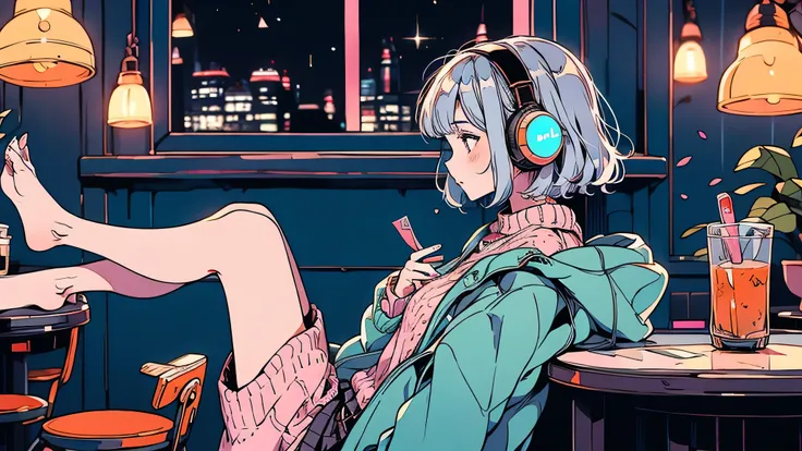 A dreamy illustration of a young woman alone in a softly glowing room at night, lit only by the screen of her phone and the faint light of a city outside her window. She’s wearing headphones, with a wistful expression, holding an unsent letter in one hand....