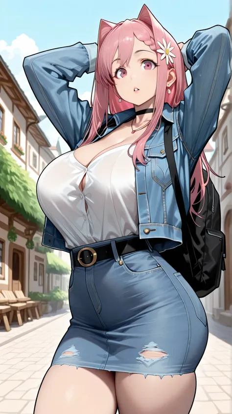 score_9, score_8_up, score_7_up, 1lady, mkhekaren, long hair, pink hair, hair intakes, braid, hair flower, large breasts, perfect attractive curvy slim body, charming beauty, gorgeous body shapes, large breasts, big hips, thick thighs, huge ass, solo (Sexy...