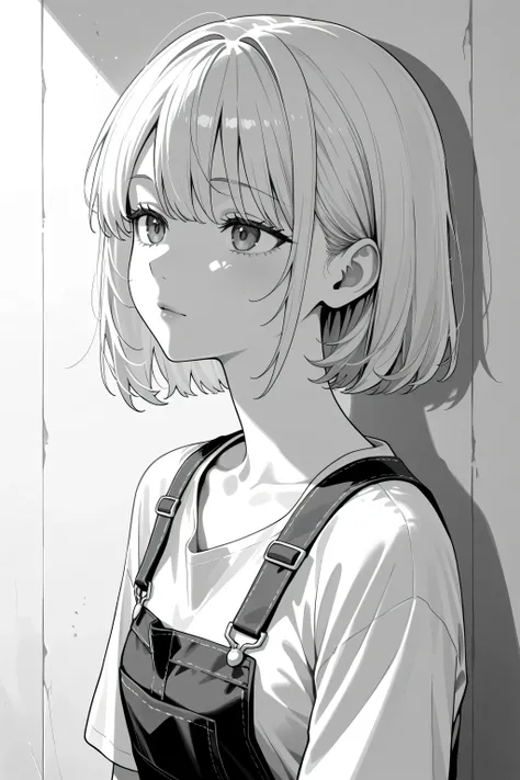 Black and white sketch of a young girl's face. the girl has shoulder-length hair that is styled in loose waves and falls over her shoulders.  her lips are slightly parted, as if she is deep in thought. she has a small nose and a small mouth. the sketch is ...