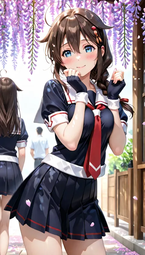 ((ultra-detailed)), (highly detailed CG illustration), (best quality:1.2), ultra-highly detailed, colorful composition, artistic photoshoot, 1girl, solo focus, upper body:, moe anime character, girl, round face, rounded chin, Shigure \(KanColle\), 1 girl, ...