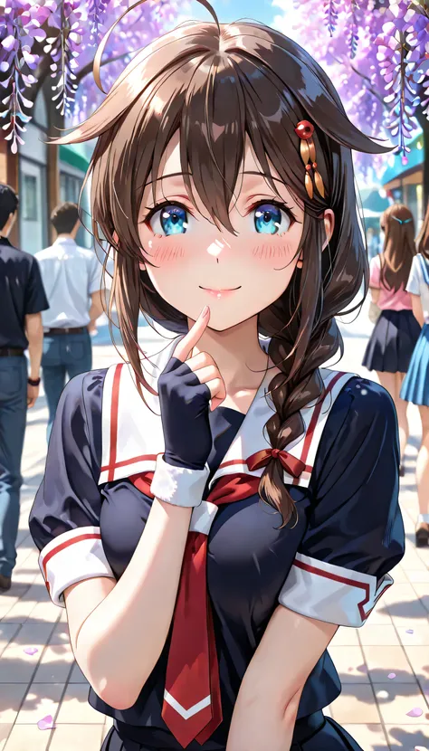 ((ultra-detailed)), (highly detailed CG illustration), (best quality:1.2), ultra-highly detailed, colorful composition, artistic photoshoot, 1girl, solo focus, upper body:, moe anime character, girl, round face, rounded chin, Shigure \(KanColle\), 1 girl, ...