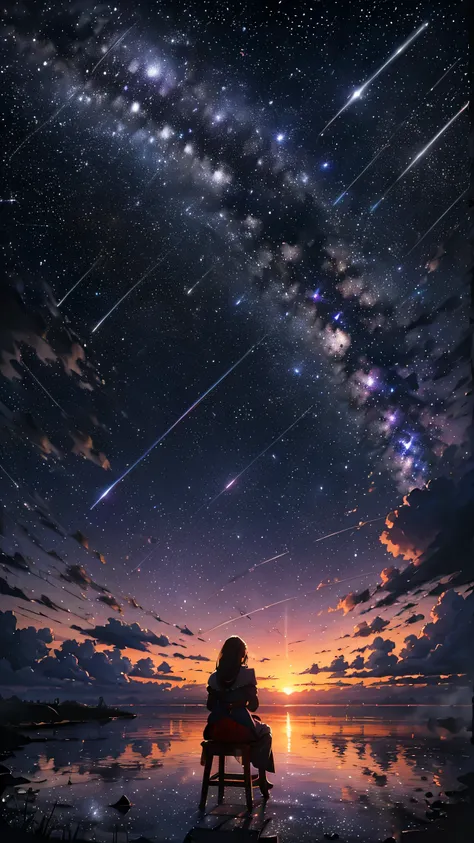 (The best quality), ((masterpiece)), ultrahigh resolution, (realist:1.4), Professional illustration style, Harmonious color palette, Depth and dimension, Exquisite brushstroke, Photo original, octane, sky, stars (sky), landscape, sky estrellado, evening, (...