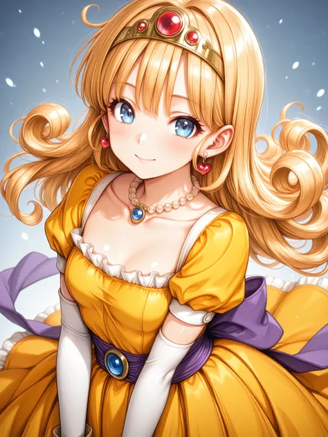 (Super Detailed),upper body up､Prairie
(masterpiece),(top quality),anime ､pastel colors,anime,shiny skin,Dragon Quest,Lola,Princess,detailed and beautiful blonde hair,long hair,curl hair,unkempt bangs,bangs between eyes,Tiara,hair ornament,Floating Hair､be...