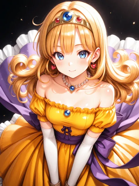 (Super Detailed),upper body up､Prairie
(masterpiece),(top quality),anime ､pastel colors,anime,shiny skin,Dragon Quest,Lola,Princess,detailed and beautiful blonde hair,long hair,curl hair,unkempt bangs,bangs between eyes,Tiara,hair ornament,Floating Hair､be...