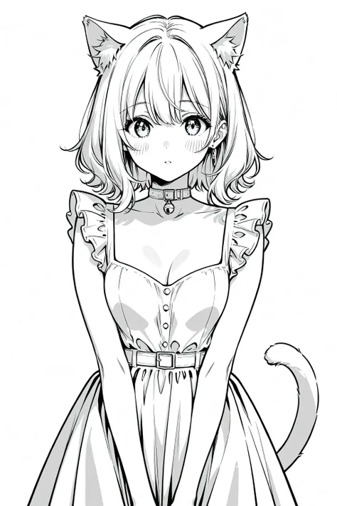 Anime girl with a cat, perfect quality, clean line art, white background, masterpiece, 4k