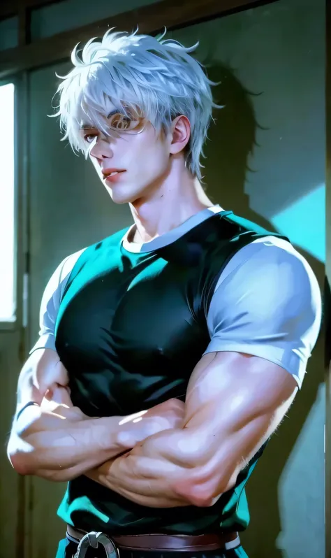 A 17-year-old boy, 187cm tall and 85kg, with a powerful, athletic build resembling a high-level martial artist. His torso is solid and dense, with broad shoulders, a wide chest, and a tightly packed six-pack core — built for both strength and speed. Thick ...
