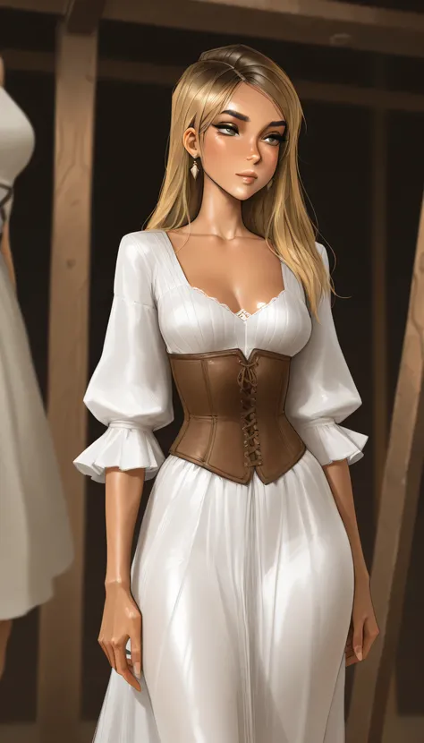 masterpiece, best quality, very aesthetic, movie quality, depth of field,soft saturation, focused subject, ,official style, shiny skin, hazel eyes, 1girl, dirty blonde hair, keira knightley, rachel amber, (white skinned female), ,, shirow masamune, sam yan...