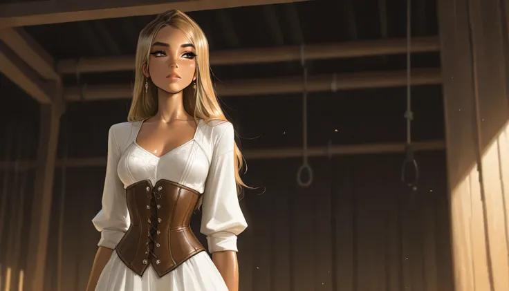 masterpiece, best quality, very aesthetic, movie quality, depth of field,soft saturation, focused subject, ,official style, shiny skin, hazel eyes, 1girl, dirty blonde hair, keira knightley, rachel amber, (white skinned female), ,, shirow masamune, sam yan...