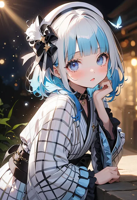 Front face facing the viewer、cute、cute、世界一cute女の子、Gentle Eyes、loose、Heartwarming、1girl,pretty face、Babyface、large eyes、Expressive、(((top quality、最高masterpiece、winning work)))、（masterpiece，top quality），(((white goth spank、ゴスロリと着物をリメイクしたcuteゴシック着物、White and ...