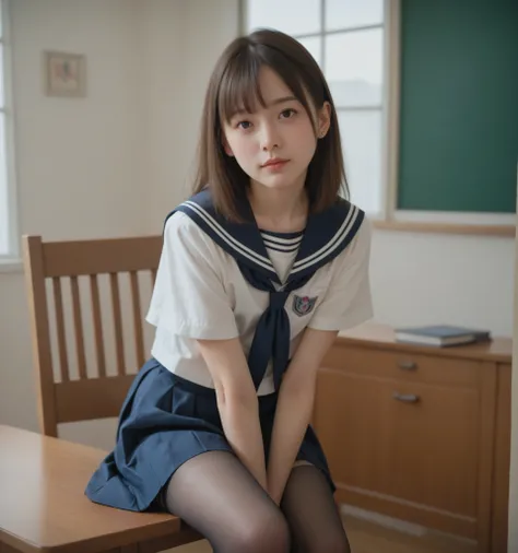 sailor suit ,  college student ,younger , cute girl,masterpiece,4K,8k,16 kg, wearing black stockings