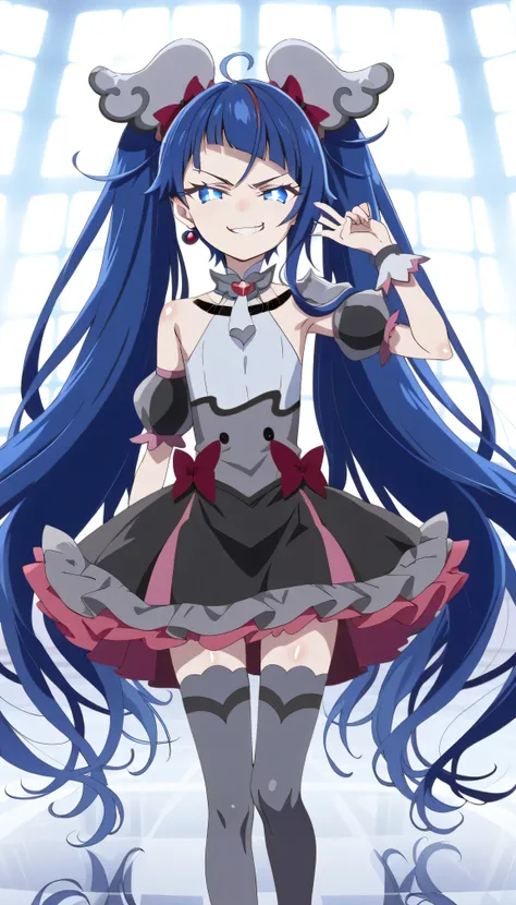    score_9,    score_8_up,    score_7_up,   Source_Anime,   official art , Anime screencap,   Goddess Magazine ,  reflective white knee-high stockings on the glass floor  ,   dark cure sky、(  Flat-chested:1.2), lie, Back, legs up, folded from under the pet...