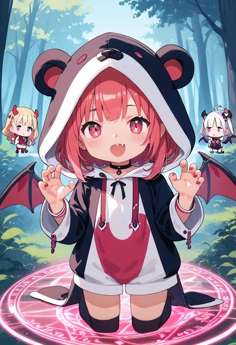 score_9, score_8_superior, score_7_superior, masterpiece, best quality, absurdres, high_fidelity, vibrant, sauce_anime, (rating_explicit:1.0), masterpiece, Highest quality, Adorable, 1girls, loli, child, (chibi:1.3), animal_hood, ANHD, bear costume, claw p...