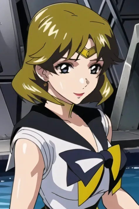 animated CG,can you draw a woman in a Sailor Moon costume,I'm at an outdoor pool facility,go blonde with twin tail hair,Graceful looking wavy hair,can you draw a woman in a Sailor Moon costume {x} have a thin waist with a white sleeveless costume,ピンクのプリーツ...