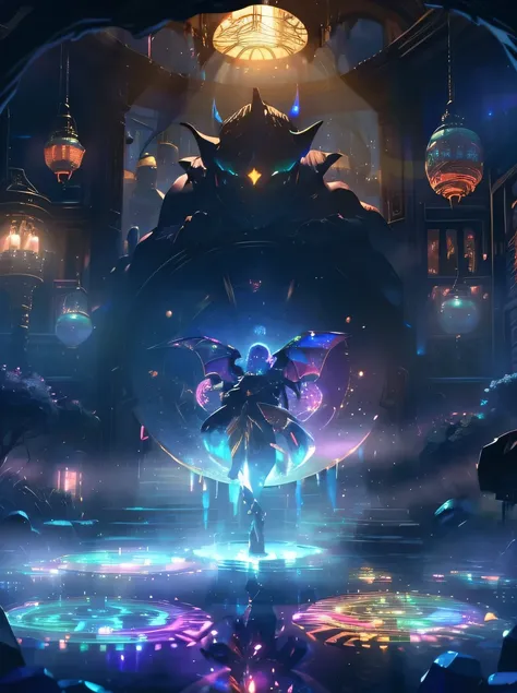 A demon looking down emerges from the magic circle,　((best quality)), ((masterpiece)), high resolution, sharp focus, (ultra detailed, highly detailed), (highly detailed CG unity 8k wallpaper), (1demon), Better hands, (((vibrant colors))), {best illustratio...