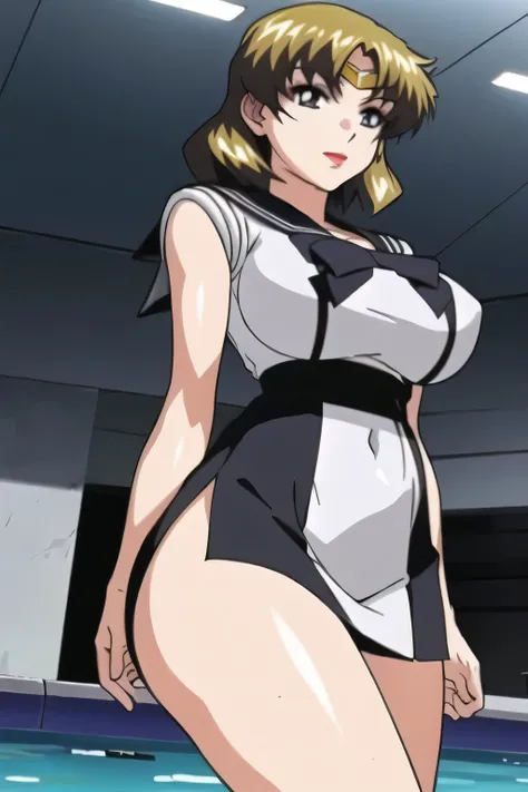  Animated CG,can you draw a woman in a Sailor Moon costume,on the outside,go blonde with twin tail hair，Separate your wavy hair，can you draw a woman in a Sailor Moon costume {X} have a thin waist with a white sleeveless costume,ピンクのプリーツMicro Mini Skirt,so ...