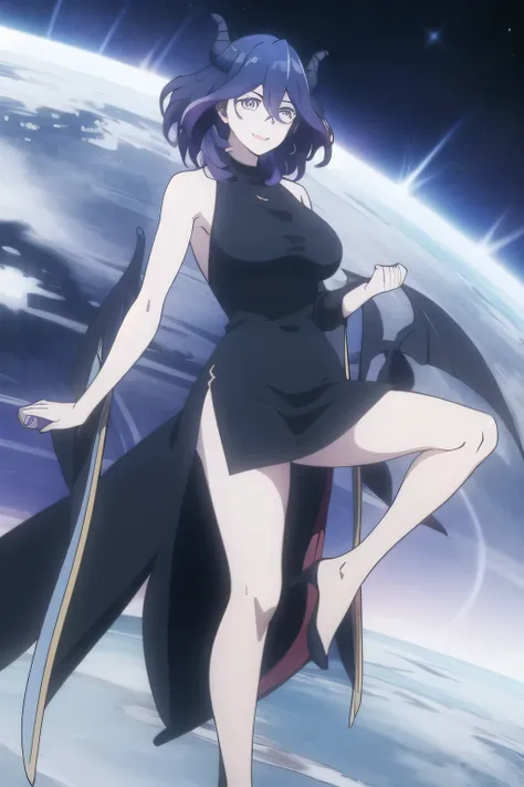 Serious development,no expressions, Has a Scared Face ，，can you draw a woman who appears distorted in space-time，flash、円陣の中心に立つDevilを描けますか、，can you draw a woman standing in a circle，long dress，emotionless ，Devilを描けますか，Smile Yang   ，，creepy，Devil，dark haire...