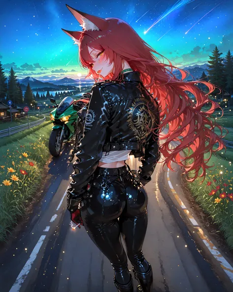 (masterpiece,best quality,ultra high resolution,ultra detailed):1.5,
(anime style,sharp focus,illustration,clean lines,):1.4,
(glowing,cg effect,ethereal,dreamlike,luminous aura):1.6,
(close up),
(biker woman,woman in leather jacket,rider's suit,motorcycle...