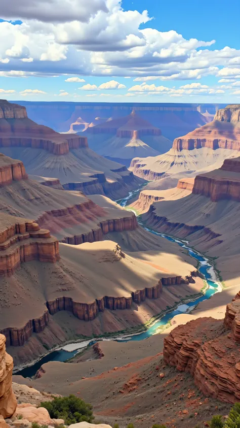 highdefinition image、America's largest national park、Grand Canyon National Park in Arizona、Mercer Point(Mather Point)from、majestic panorama of the canyon、10has majestic strata spanning 100 million years、yellow brown、white、made of aqua blue strata, etc.