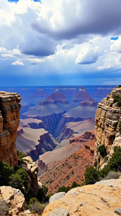 highdefinition image、America's largest national park、Grand Canyon National Park in Arizona、Mercer Point(Mather Point)from、majestic panorama of the canyon、10has majestic strata spanning 100 million years、yellow brown、white、made of aqua blue strata, etc.