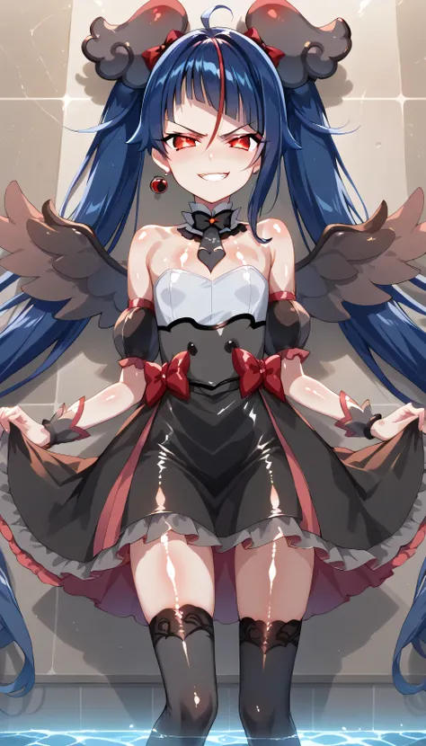    score_9,    score_8_up,    score_7_up,   Source_Anime,   official art , Anime screencap,   Goddess Magazine ,  reflective white knee-high stockings on the glass floor  ,   dark cure sky、(  Flat-breasted:1.2), lie, Back, legs up, folded from under the pe...