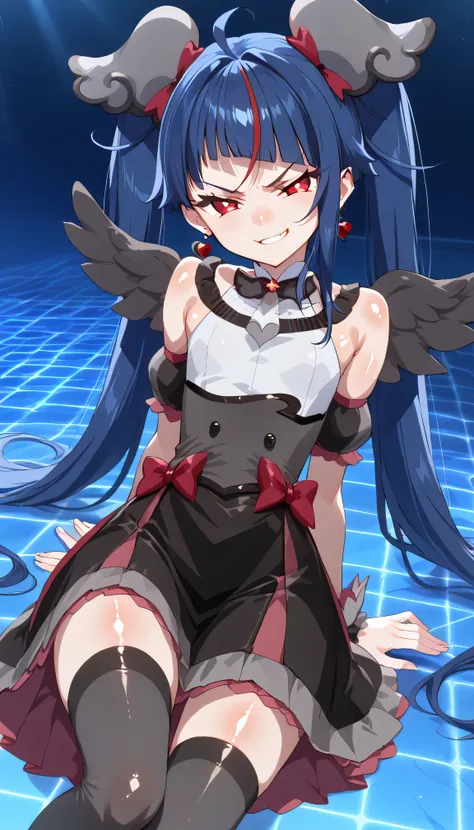    score_9,    score_8_up,    score_7_up,   Source_Anime,   official art , Anime screencap,   Goddess Magazine ,  reflective white knee-high stockings on the glass floor  ,   dark cure sky、(  Flat-breasted:1.2), lie, Back,, folded from under the petite,  d...