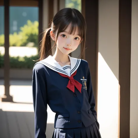 ( white skin:1.3),cute girl,かわいいyounger女の子,Slender,short,Slender,thin body,(younger:1.2),かわいいyounger女の子 opening without permission,cute face,(skinny:1.5),score_7_up,score_8_up,score_9,realistic,is a girl who goes to school,school uniform, small butt seen f...