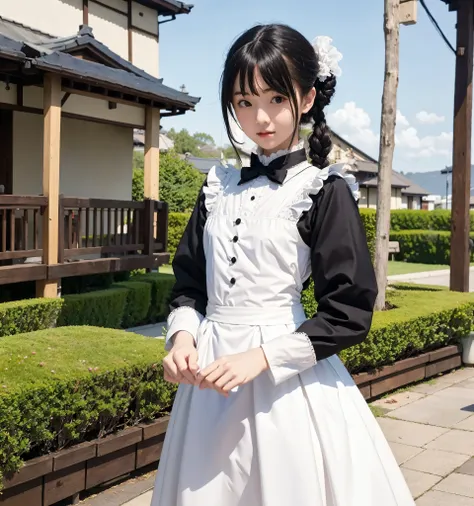S,Thin Arms,small hips,narrow shoulders,delicate, , official art,4K,8k, Victorian Morning , race, white skin,Maid,Maid服, black hair, Japanese