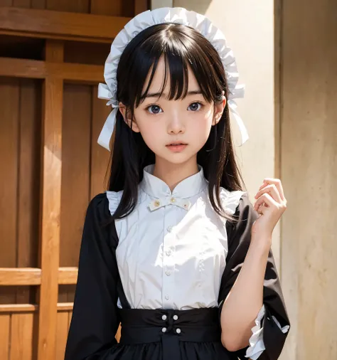 S,Thin Arms,small hips,narrow shoulders,delicate, , official art,4K,8k, Victorian Morning , race, white skin,Maid,Maid服, black hair, Japanese