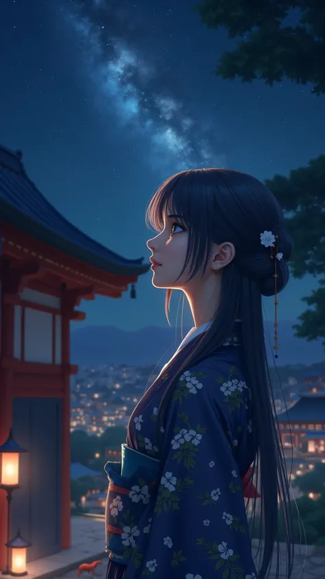 Milky Way Galaxy View and Night Sky 、one woman、Straight Hair、Beautiful Shiny Hair、bundle、long sleeve、detailed eyes and face、Eye Enhancement、soft lighting、High Resolution Unified CG 8K Wallpaper、Intricate Details、portrait、staring at the stars、alone、half sho...