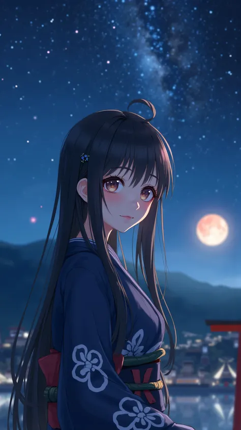 Milky Way Galaxy View and Night Sky 、one woman、Straight Hair、Beautiful Shiny Hair、bundle、long sleeve、detailed eyes and face、Eye Enhancement、soft lighting、High Resolution Unified CG 8K Wallpaper、Intricate Details、portrait、staring at the stars、alone、half sho...