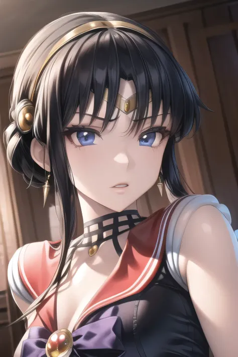 can you draw a woman in a Sailor Moon costume，sleeveless sister pleated micro mini skirt，boots，Big Breasts,Facial expression comes first,  So don't crop face，，