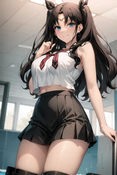 Smiling woman,I'm at the pool facility in fine weather,from below,sailor moon costume,big boobs,beautiful legs,boots,sleeveless,Pleated Miniskirt,looks straight in the eye,I need a face,, ,{{X}},looks straight in the eye,big breasts, ...