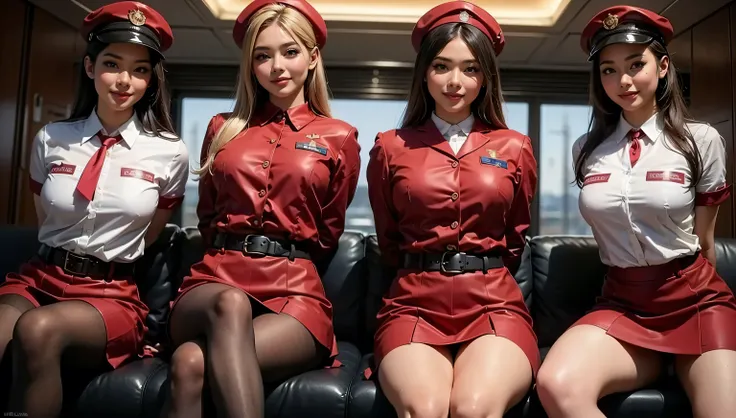 (best quality, masterpiece:1.5), (ultra-detailed, realistic:1.5),4K,(cute,beautiful,woman),(big breast:1.2),(blonde),(stewardess),(blue tight skirt:1.2),(black pantyhose),(high heels),beauty legs,(smile:1.2),