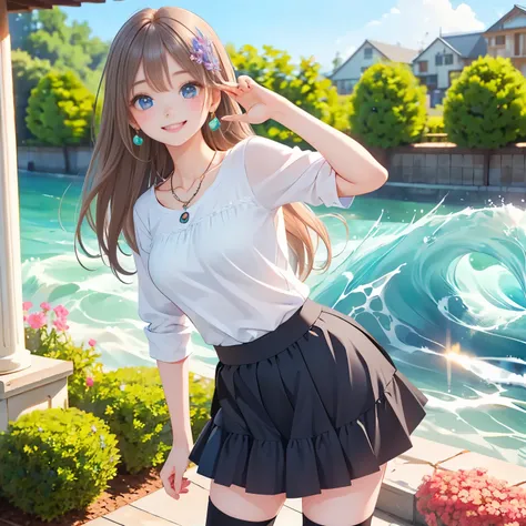 (masterpiece,best quality: 1.4),(8k,raw photo,photo realistic:1.2),shiny skin, detailed skin,detailed face,detailed eyes,Japanese idol,beautiful face,Park with flower beds,Blue Sky,Beautiful lawn,Beautiful girl,beautiful Japanese woman,Beautiful Like a God...
