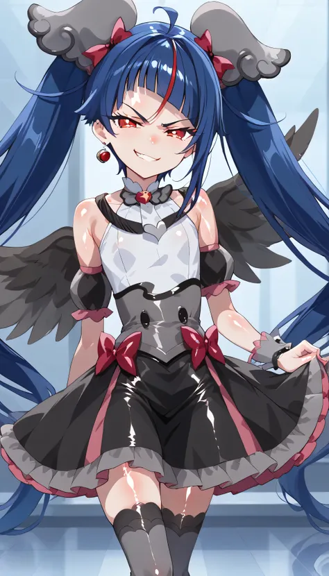    score_9,    score_8_up,    score_7_up,   Source_Anime,   official art , Anime screencap,   Goddess Magazine ,  reflective white knee-high stockings on the glass floor  ,   dark cure sky、(  Flat-breasted:1.2),  ,  dark blue hair、 twin tails、   ,     ,   ...