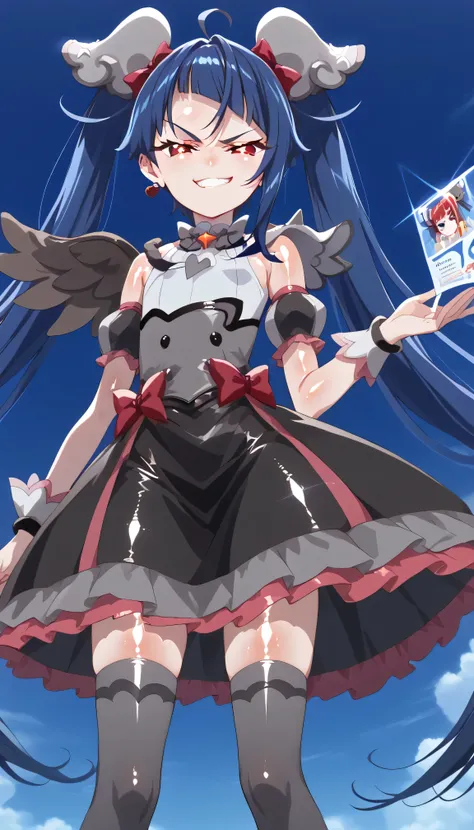    score_9,    score_8_up,    score_7_up,   Source_Anime,   official art , Anime screencap,   Goddess Magazine ,  reflective white knee-high stockings on the glass floor  ,   dark cure sky、(  Flat-breasted:1.2),  ,  dark blue hair、 twin tails、   ,     ,   ...