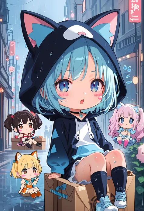 score_9, score_8_superior, score_7_superior, masterpiece, best quality, absurdres, high_fidelity, vibrant, sauce_anime, (rating_explicit:0.7), masterpiece, Highest quality, Adorable, 1girl, (chibi:1.4), animal_hood, ANHD, cat costume, cosplay, (wet body:1....