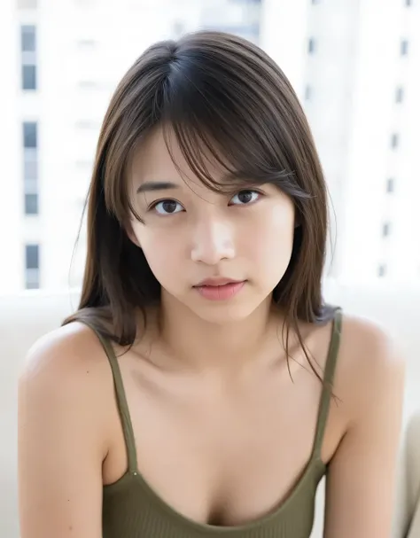 8K,High quality,Top quality,(( 1 girl)), Woman, Masterpiece, Highest quality, Best quality, 8k, masterpiece, ultra high resolution, (reality: 1.4), 1 girl, , 18 years old, youthful, skinny, tall, brunette, messy medium long hair, bright blue eyes, small br...