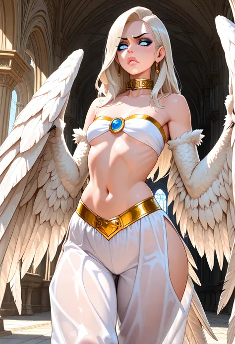 Ultra-high-definition, super-detailed full-HD, ultra detail, high detailed digital anime art, fine details. anime,8k, masterpiece, hi-resolution, best quality, hi-res, Top Quality, High Quality, High Resolution, woman, harpy, platinum blonde hair, long hai...